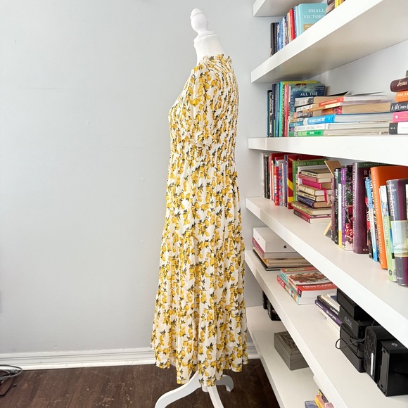 IVY CITY CO Lemon Drop Layered Smocked Maxi Dress puff sleeve Lemon Print Large - Picture 5 of 12